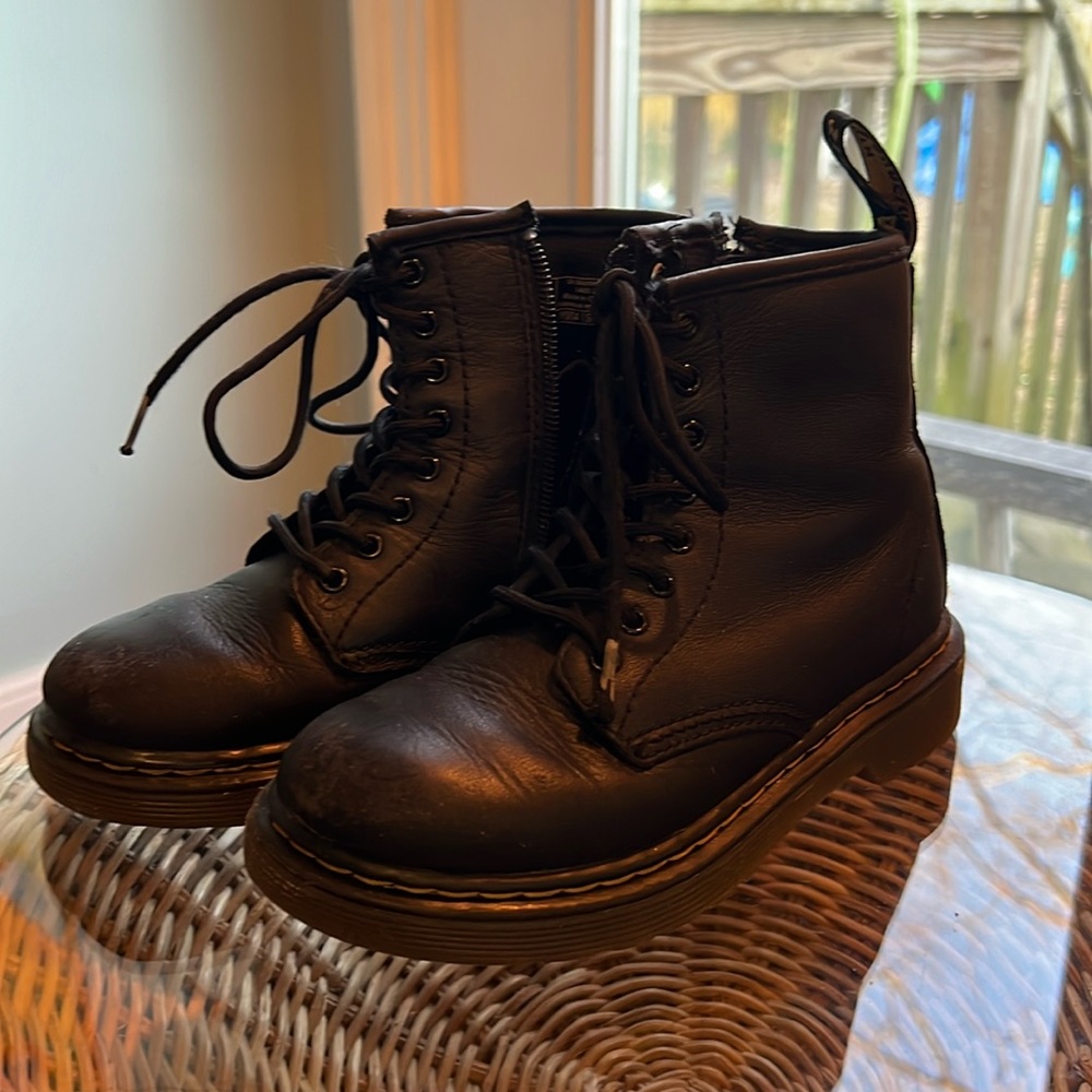 Dr Martens Delaney Boots Girls Kids US 13 Black Leather Lace Up Side Zip